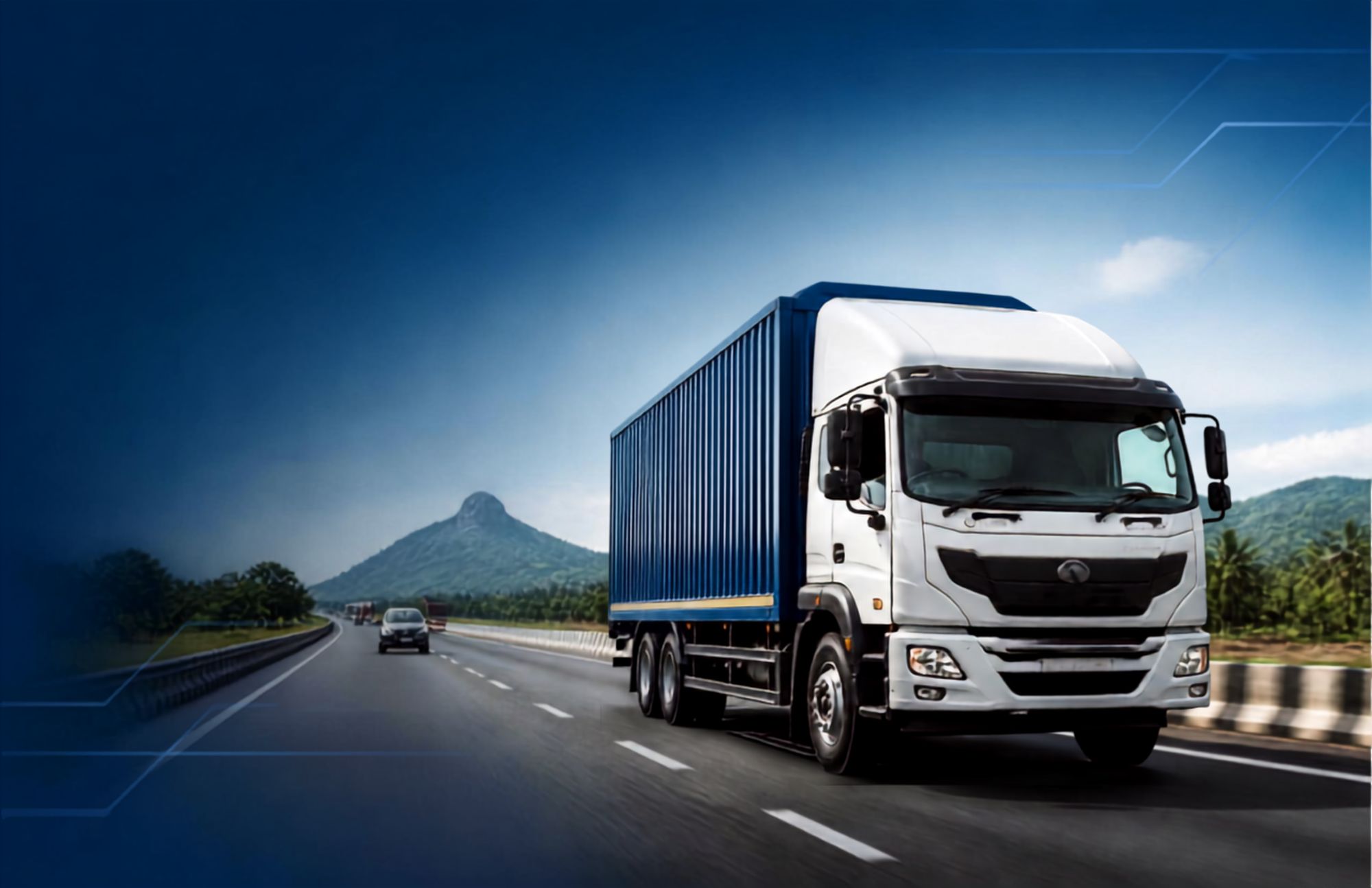 Freight truck transporting cargo on a highway